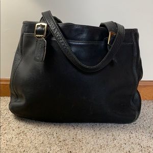 Vintage Made in USA Black Leather Coach Tote Bag